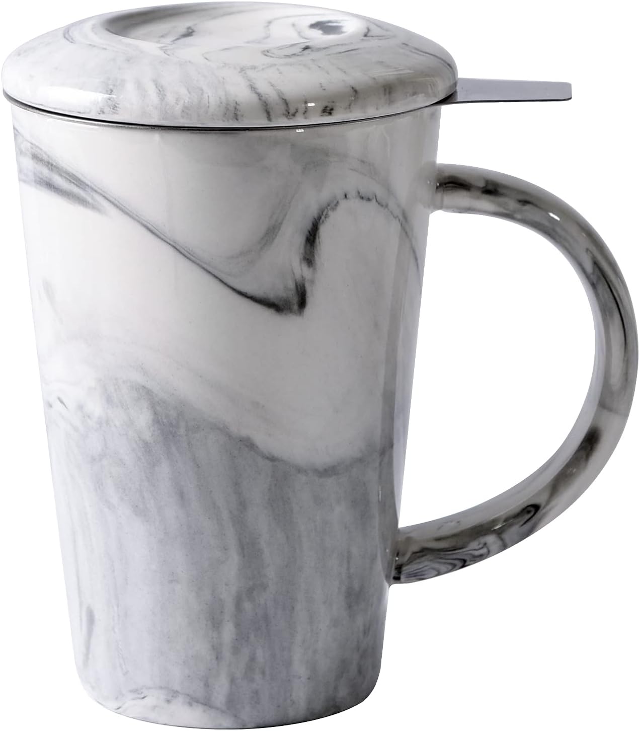14oz Marble Ceramic Tea Mug | With Stainless Steel Infuser & Ceramic Lid | Elegant Stone Pattern Mug for Office & Home