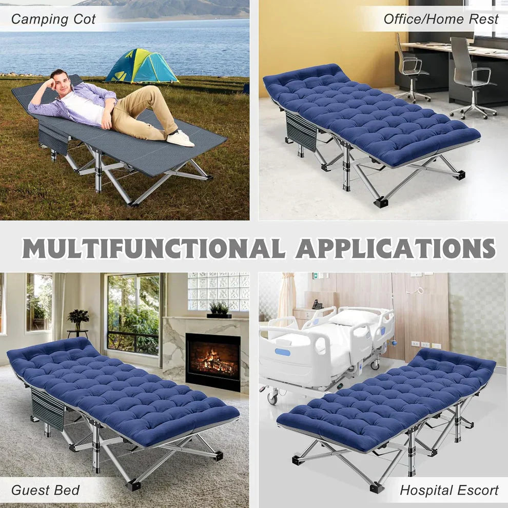 Lifepelle Folding Camping Cot w/3.3 Inch 2 Sided Mattress, Up to 880 Lbs Heavy Duty Sleeping Cots with Carry Bag, Folding Guest Bed, 1200 D Layer Oxford Portable Travel Camp Cots