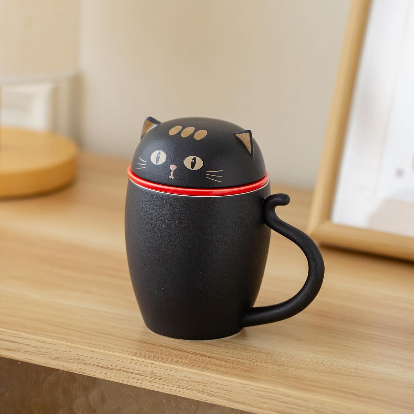 【Cute Cat Mug with Lid】350ml Ceramic Coffee & Tea Cup | Creative Animal Design | Perfect Gift for Home & Office