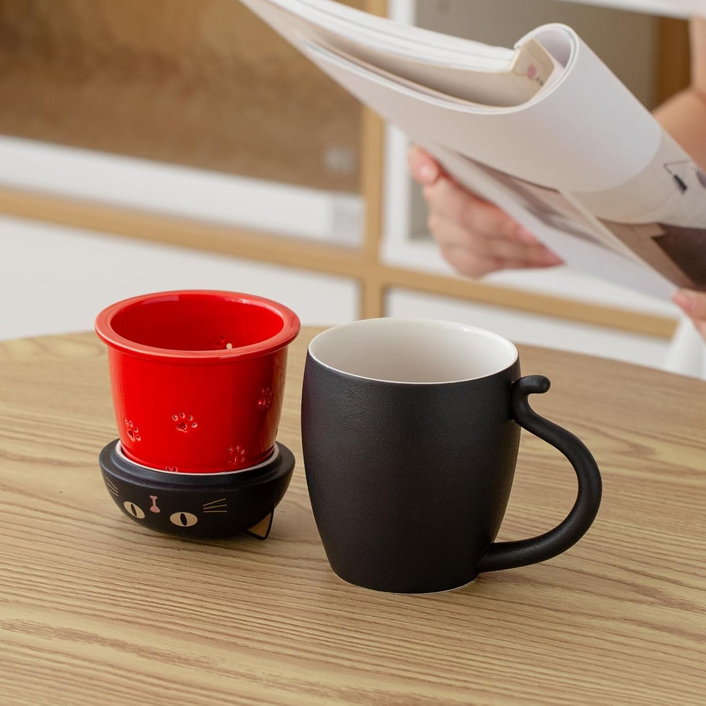 【Cute Cat Mug with Lid】350ml Ceramic Coffee & Tea Cup | Creative Animal Design | Perfect Gift for Home & Office
