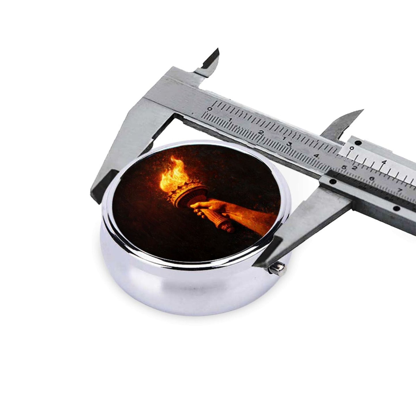 Premium Round Mini Pill Box | Durable Metal Organizer | 3-Compartment Storage | Torch of Light Art Cover | Perfect for Daily Carry, Travel, and Creative Gift Giving