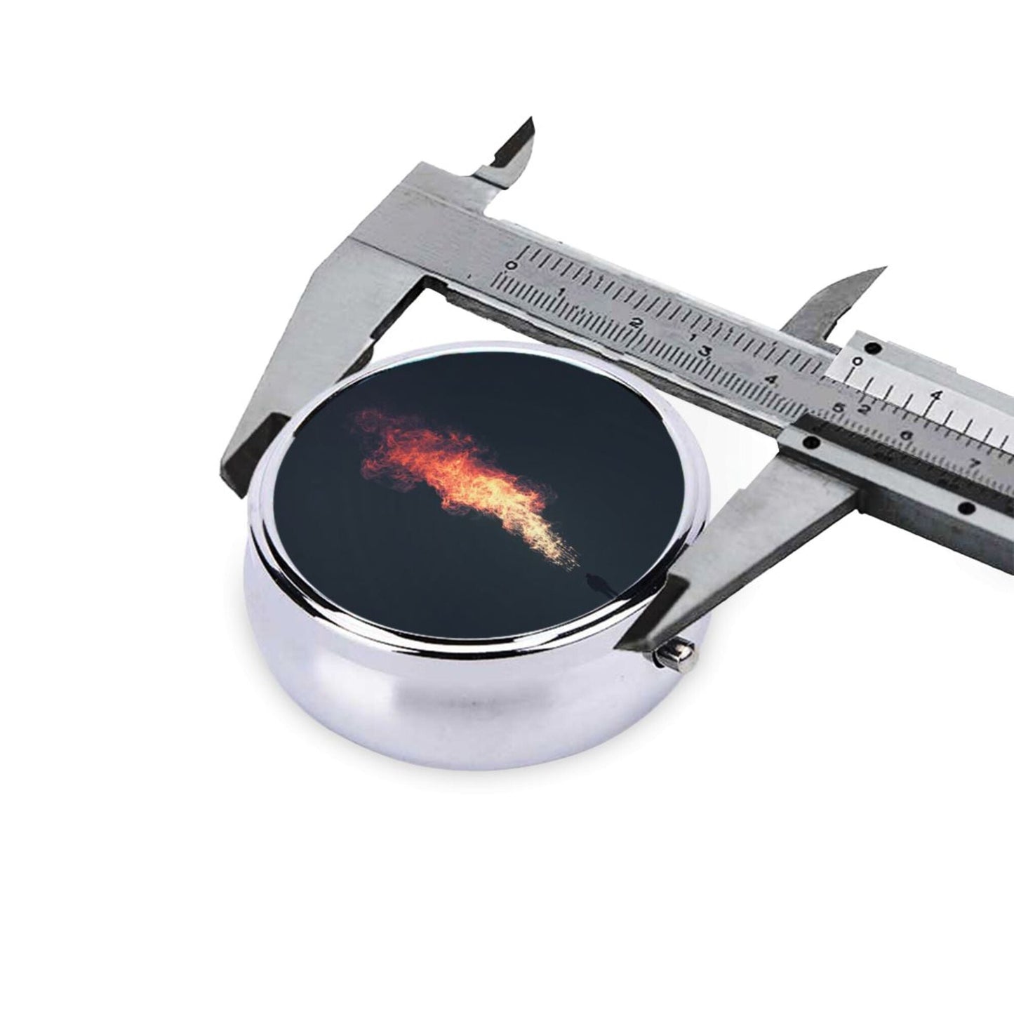 Premium Round Mini Pill Box | Durable Metal Organizer | 3-Compartment Storage | Flame Burst Art Cover | Perfect for Daily Carry, Travel, and Unique Gift Giving