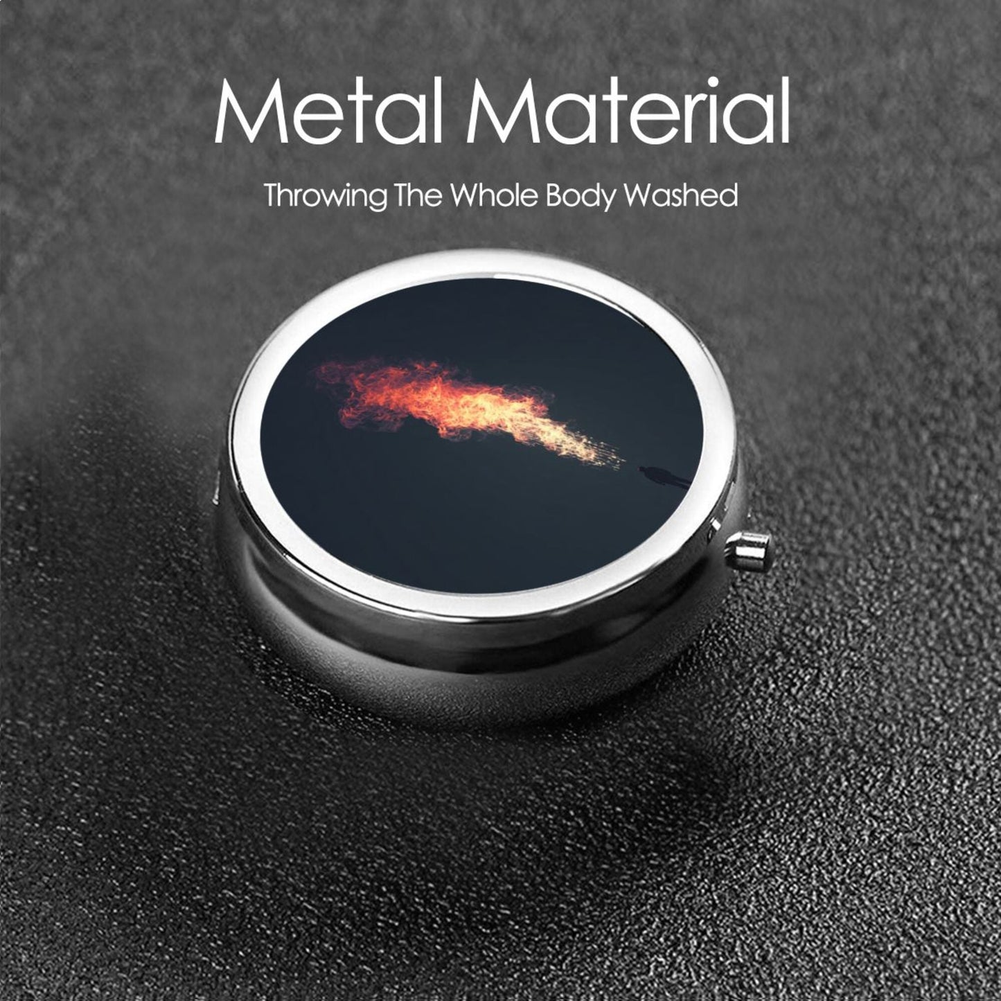 Premium Round Mini Pill Box | Durable Metal Organizer | 3-Compartment Storage | Flame Burst Art Cover | Perfect for Daily Carry, Travel, and Unique Gift Giving