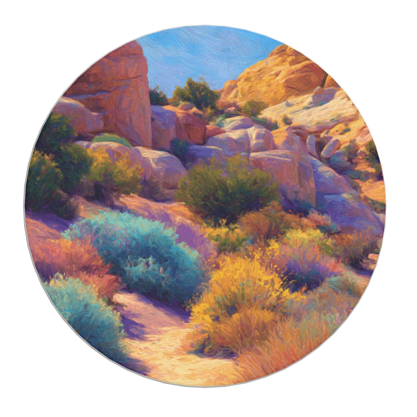 Hand-Painted Style Desert Landscape Absorbent Ceramic Coaster|Non-Slip & Heat-Resistant Round Design (10cm Diameter)