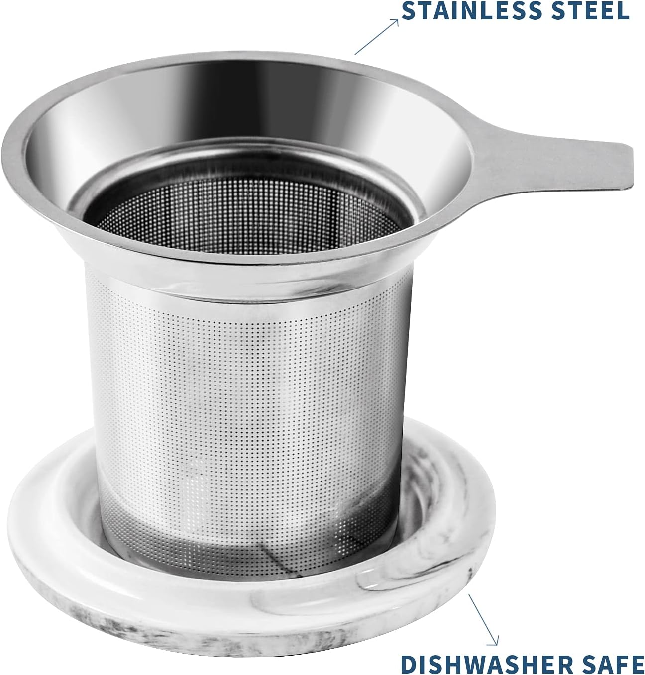 14oz Marble Ceramic Tea Mug | With Stainless Steel Infuser & Ceramic Lid | Elegant Stone Pattern Mug for Office & Home