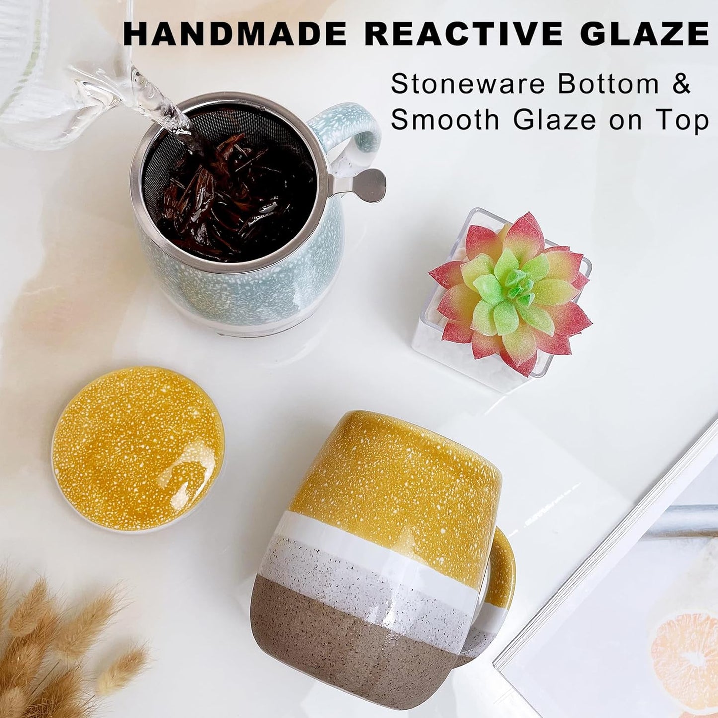 【Integrated Tea Mug with Infuser】13.5oz Lead-Free Ceramic Tea Set | Ergonomic Handle | Durable & Easy to Clean