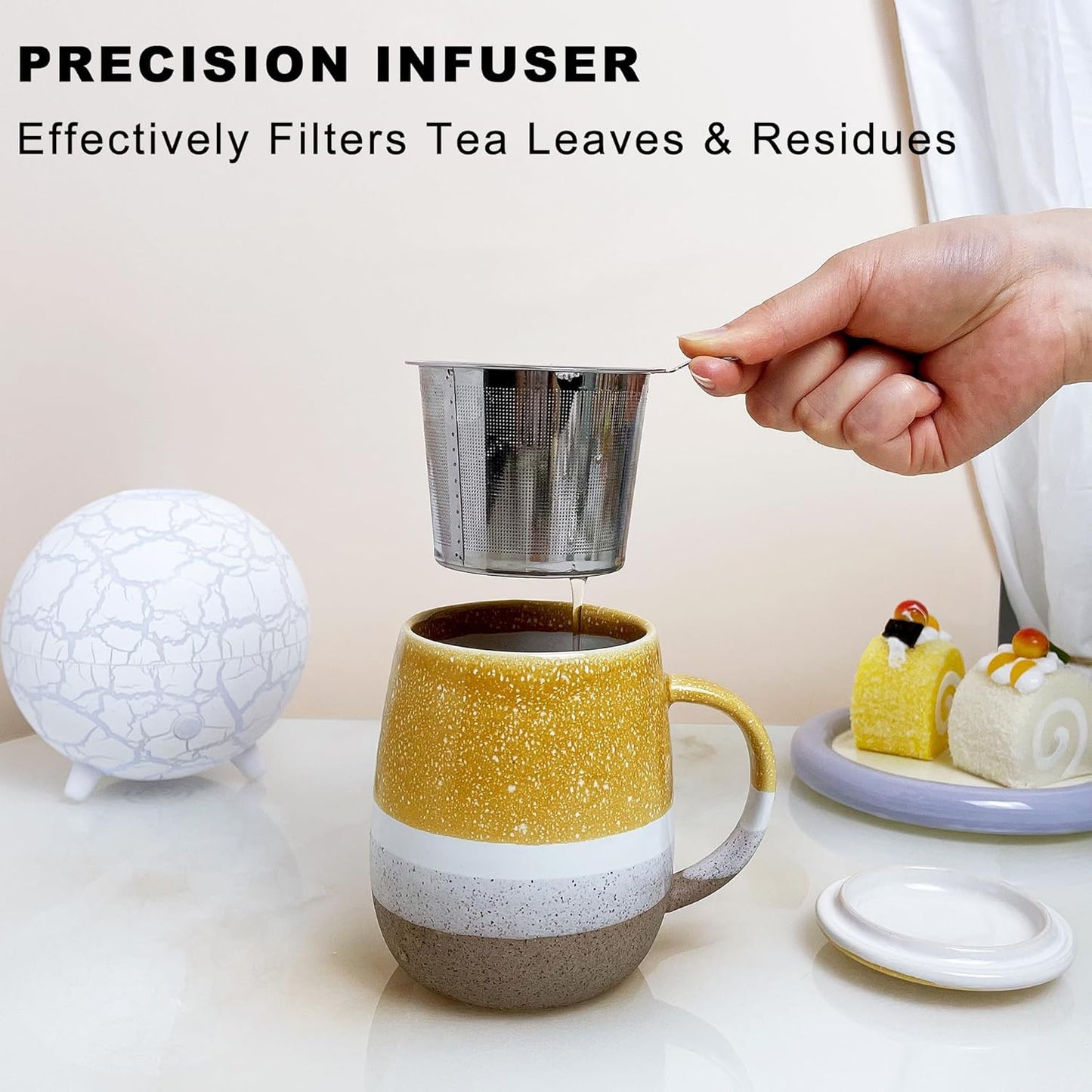 【Integrated Tea Mug with Infuser】13.5oz Lead-Free Ceramic Tea Set | Ergonomic Handle | Durable & Easy to Clean