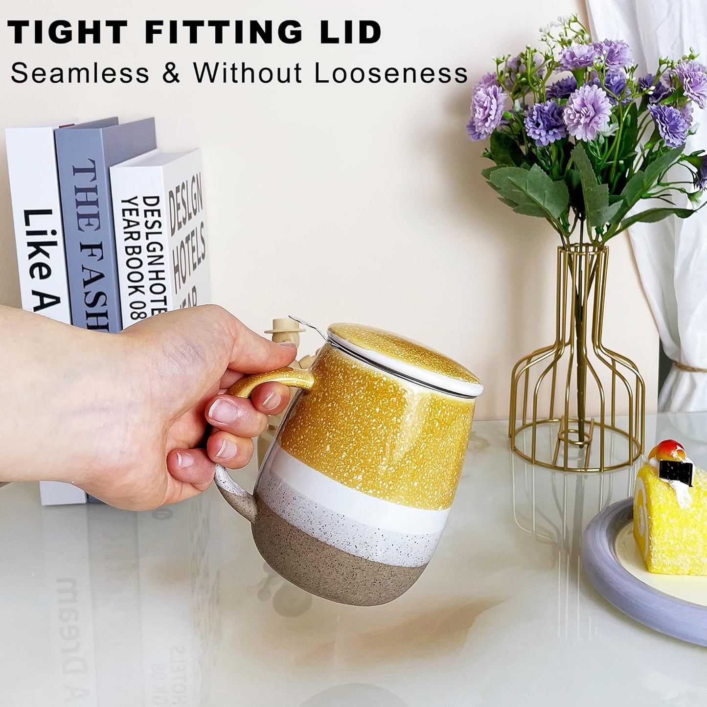 【Integrated Tea Mug with Infuser】13.5oz Lead-Free Ceramic Tea Set | Ergonomic Handle | Durable & Easy to Clean