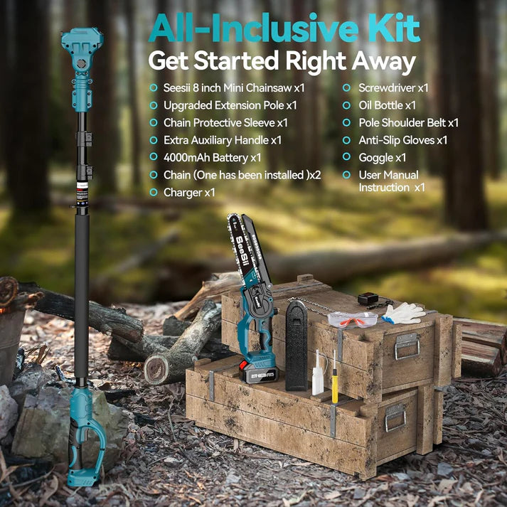 2 in 1 Cordless Pole Saw & Mini Chainsaw (Up to 15.8ft / 4.57 meters)