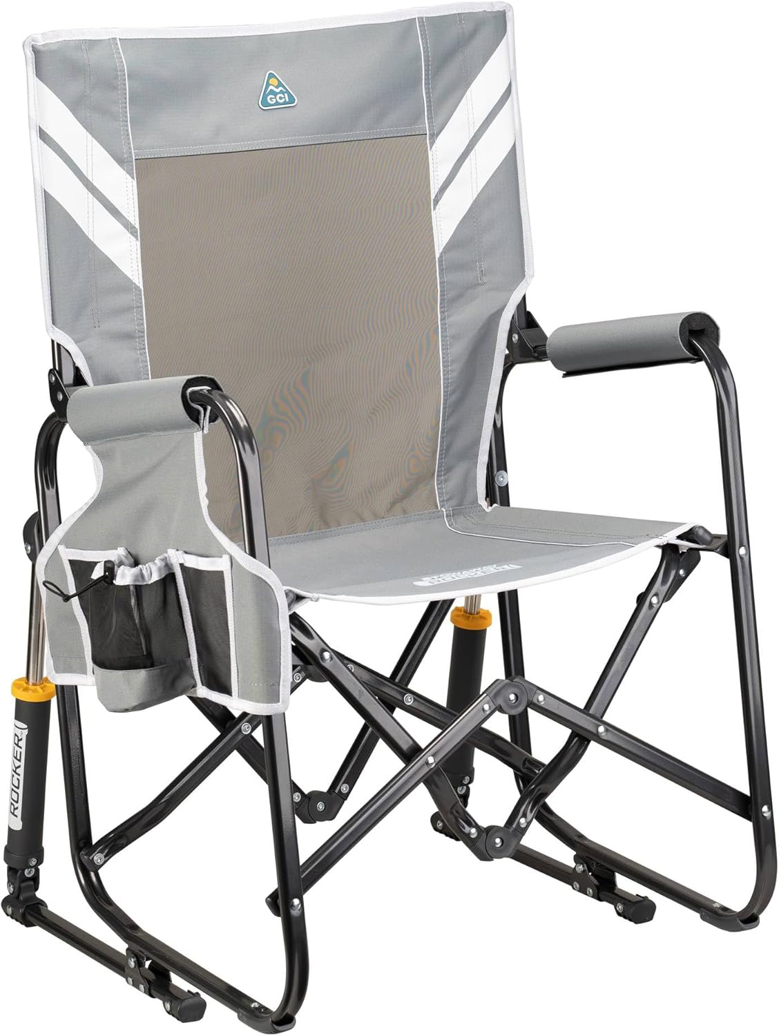 GCI Outdoor Freestyle Rocker XL with Side Table Camping Chair | Portable Folding Rocking Chair with Solid, Durable Armrests, Drink Holder & Comfortable Backrest — Black