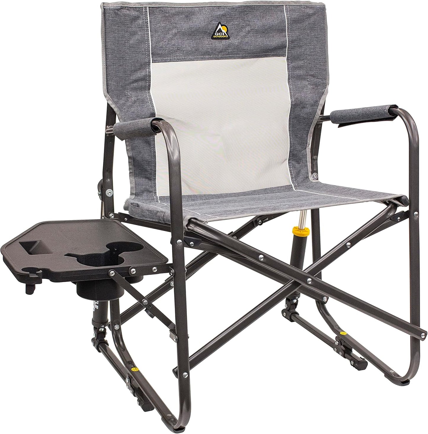 GCI Outdoor Freestyle Rocker XL with Side Table Camping Chair | Portable Folding Rocking Chair with Solid, Durable Armrests, Drink Holder & Comfortable Backrest — Black