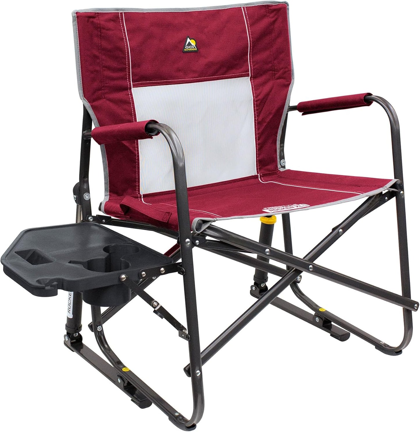GCI Outdoor Freestyle Rocker XL with Side Table Camping Chair | Portable Folding Rocking Chair with Solid, Durable Armrests, Drink Holder & Comfortable Backrest — Black