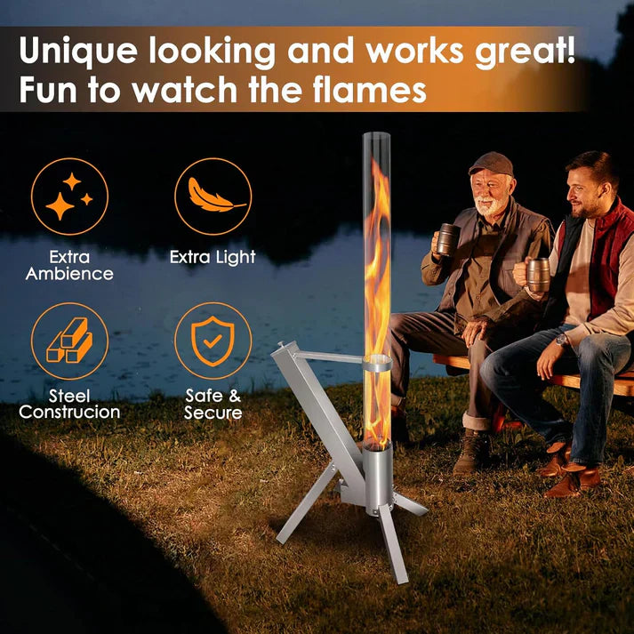 FlameTower 360 – Outdoor Pellet Patio Heater with Panoramic Glass Tube
