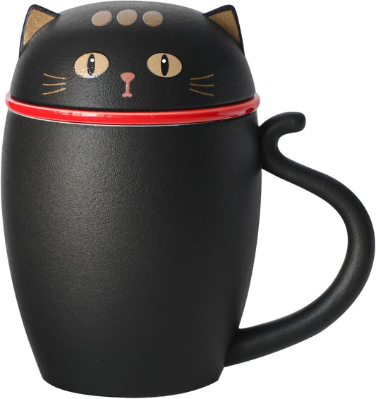 【Cute Cat Mug with Lid】350ml Ceramic Coffee & Tea Cup | Creative Animal Design | Perfect Gift for Home & Office