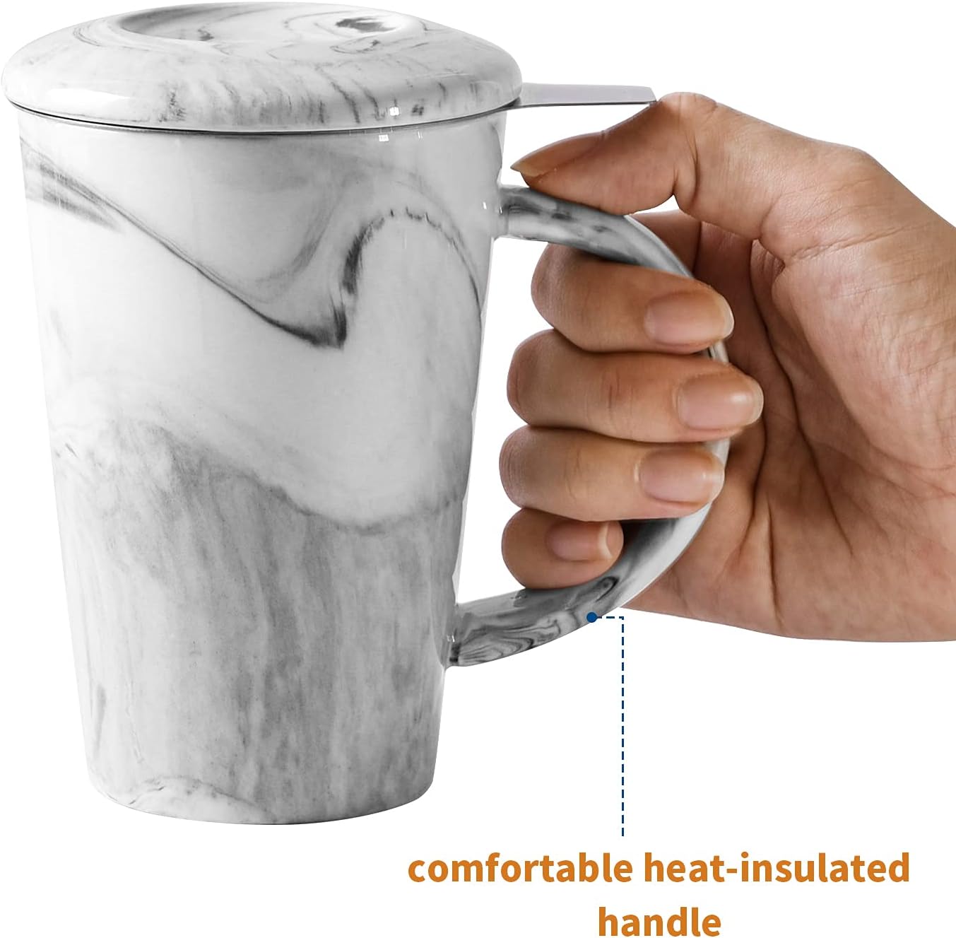 14oz Marble Ceramic Tea Mug ｜ With Stainless Steel Infuser & Ceramic Lid ｜ Elegant Stone Pattern Mug for Office & Home