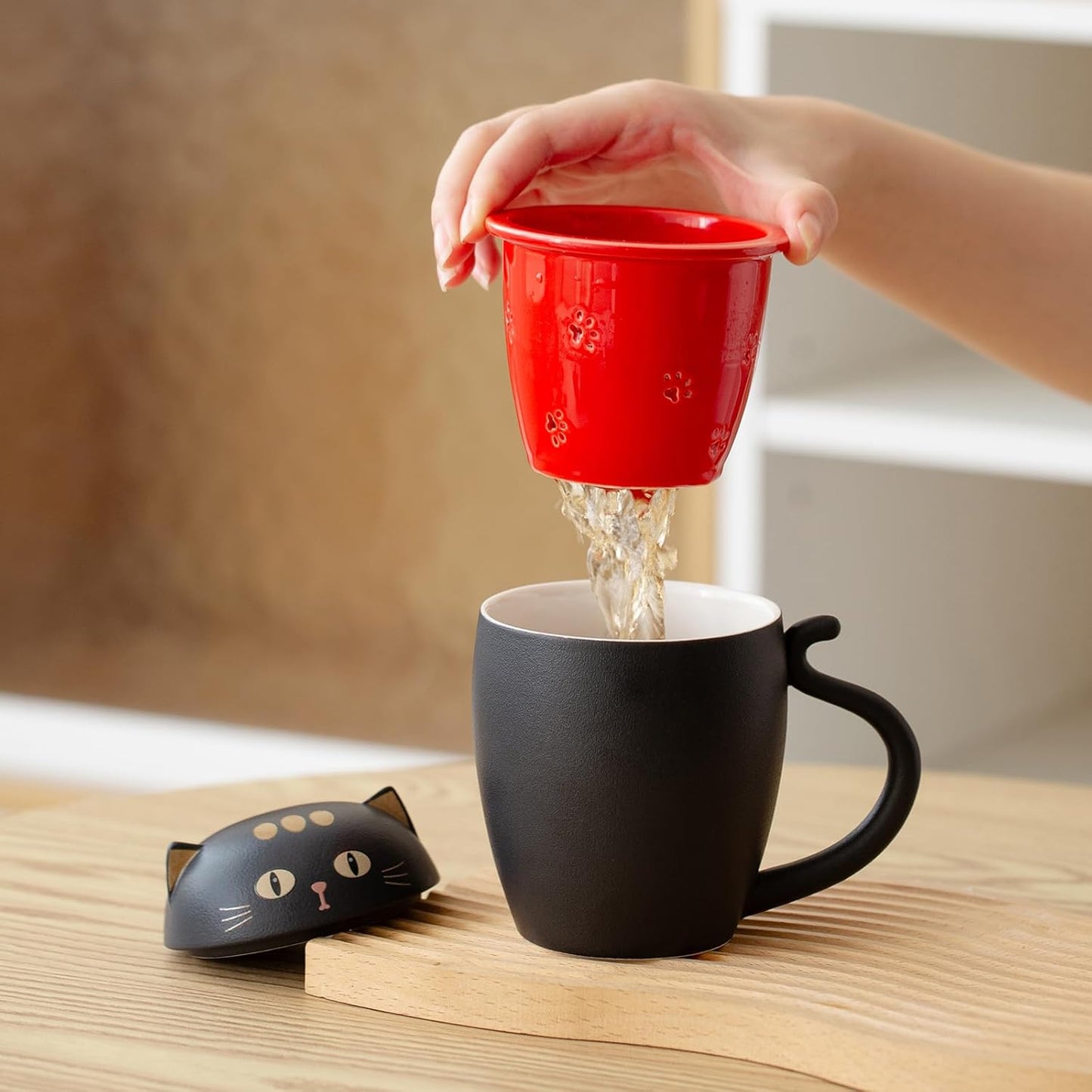 【Cute Cat Mug with Lid】350ml Ceramic Coffee & Tea Cup | Creative Animal Design | Perfect Gift for Home & Office