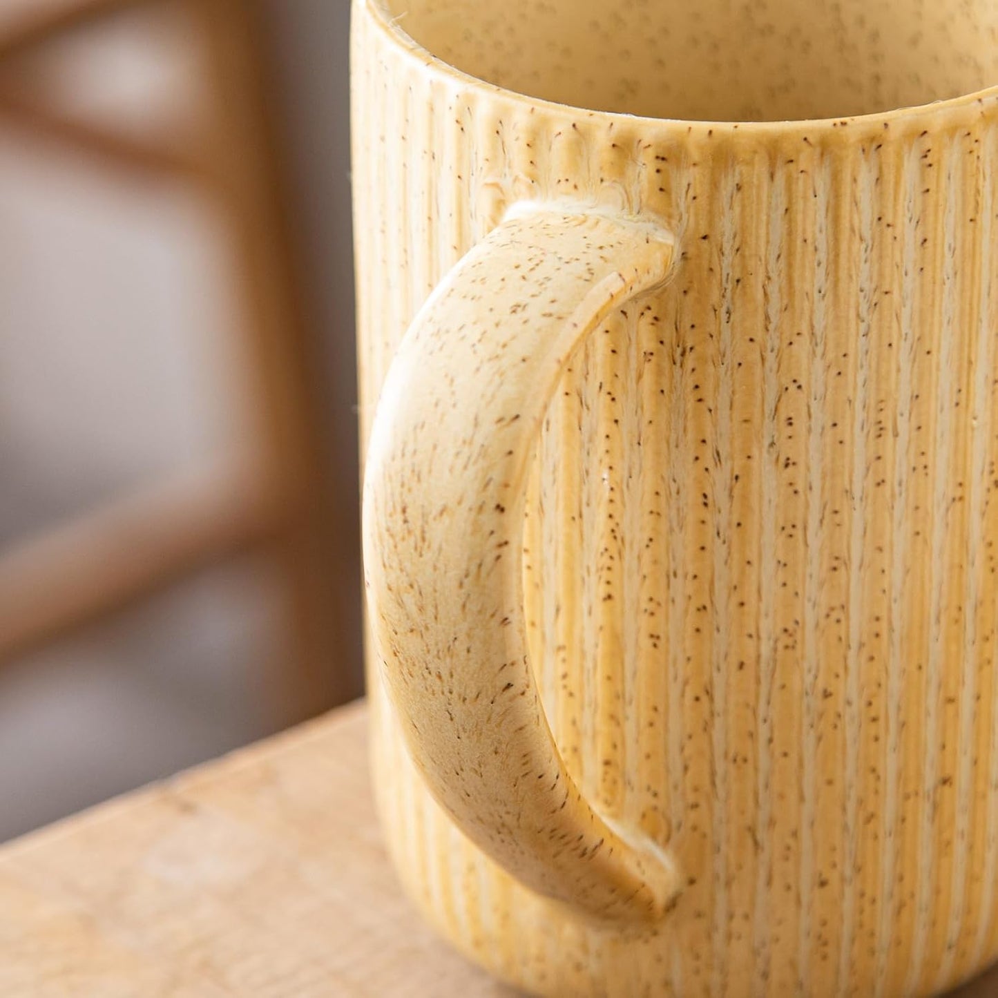 470ml Ceramic Striped Tea Mug Set ｜ With Stainless Steel Infuser & Ceramic Tray ｜ Natural Style Large Capacity Mug for Home & Office