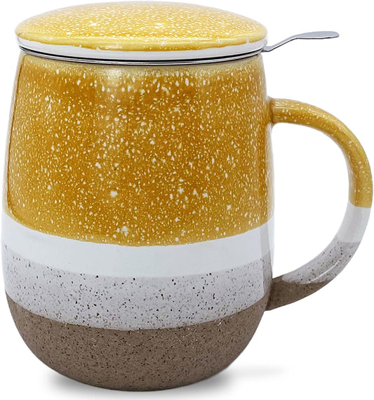 【Integrated Tea Mug with Infuser】13.5oz Lead-Free Ceramic Tea Set | Ergonomic Handle | Durable & Easy to Clean