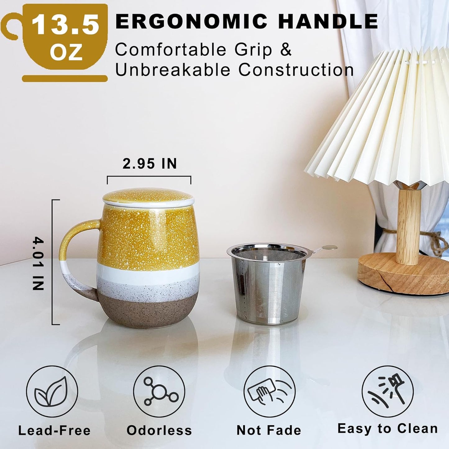 【Integrated Tea Mug with Infuser】13.5oz Lead-Free Ceramic Tea Set | Ergonomic Handle | Durable & Easy to Clean