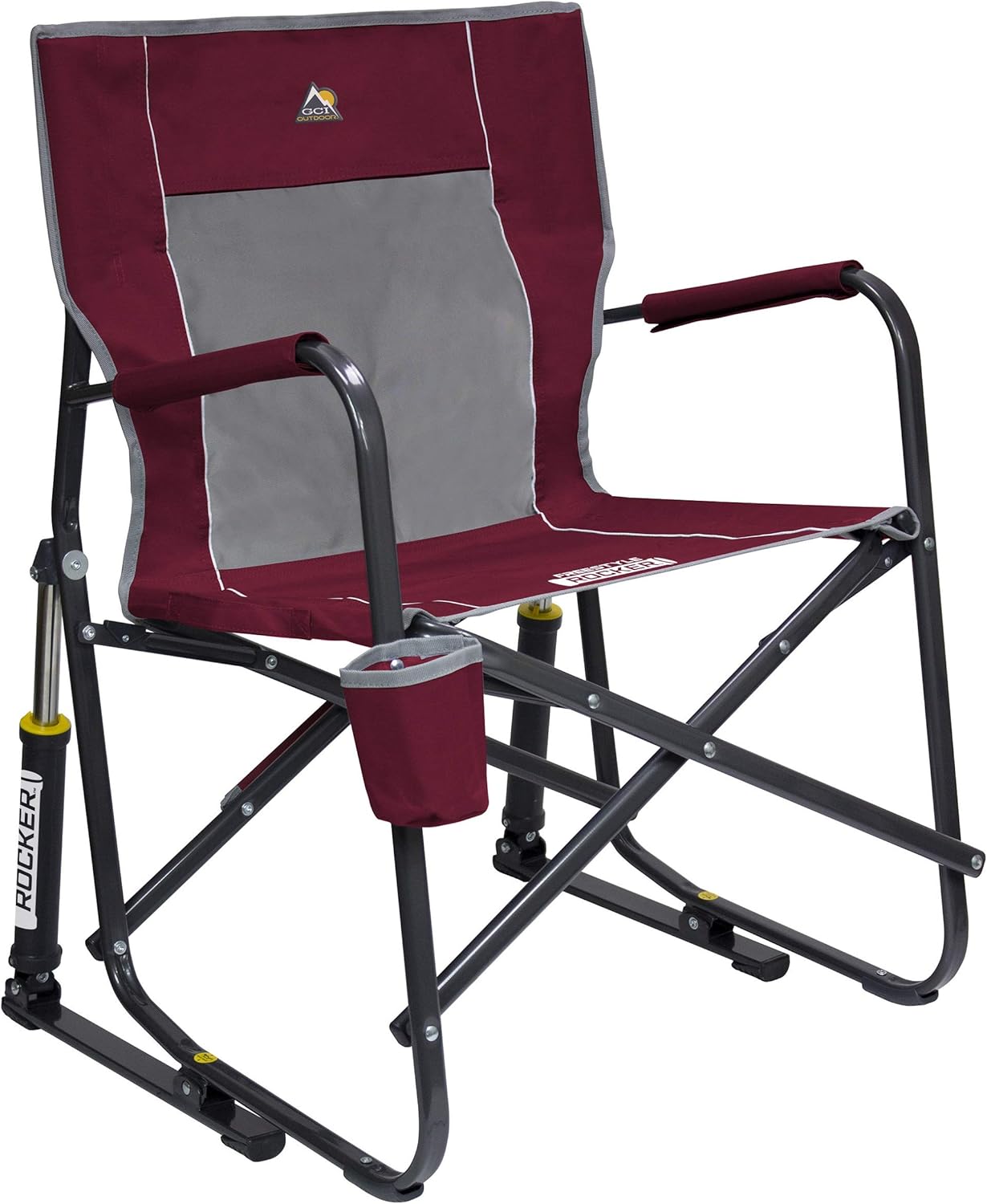 GCI Outdoor Freestyle Rocker XL with Side Table Camping Chair | Portable Folding Rocking Chair with Solid, Durable Armrests, Drink Holder & Comfortable Backrest — Black
