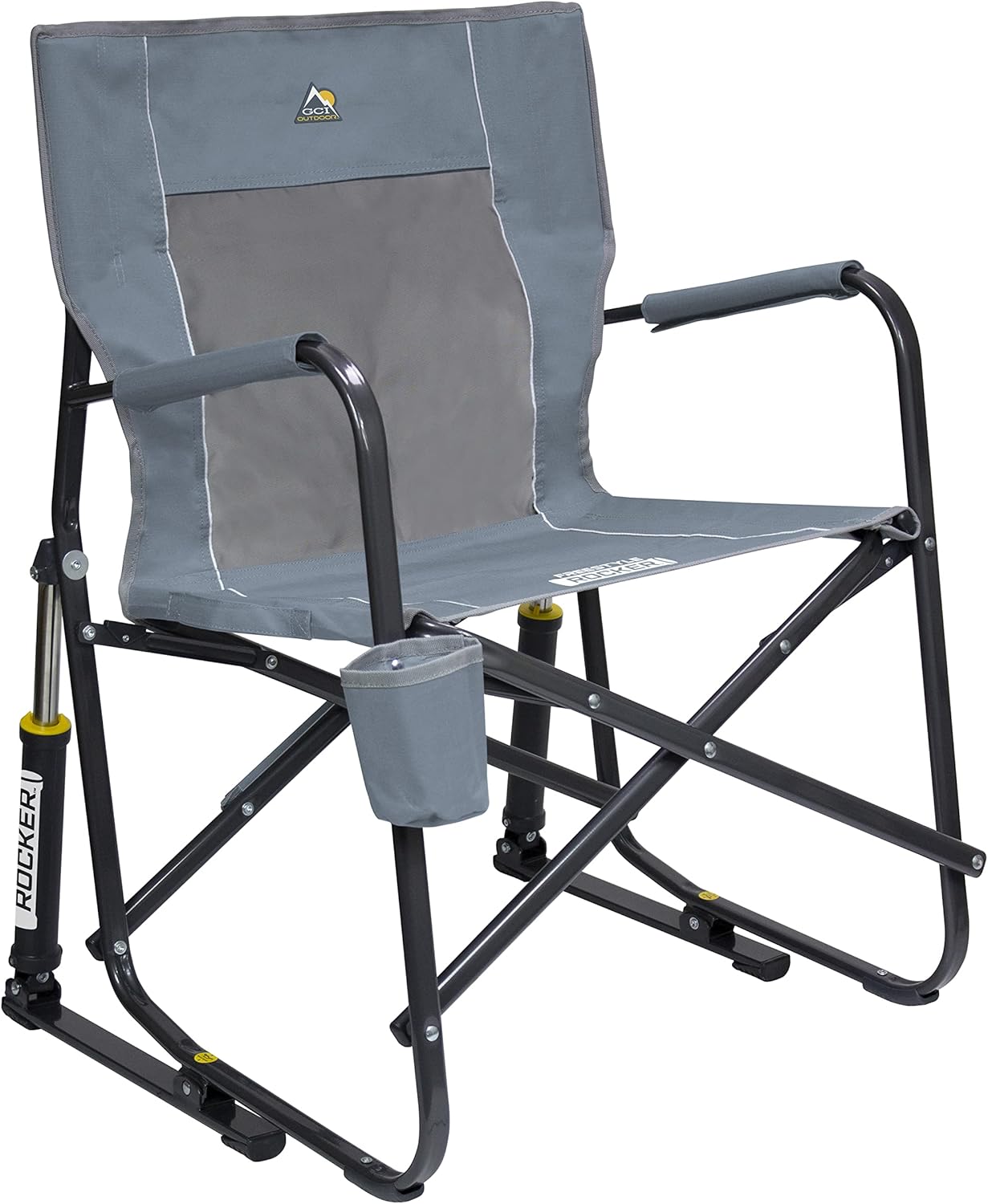 GCI Outdoor Freestyle Rocker XL with Side Table Camping Chair | Portable Folding Rocking Chair with Solid, Durable Armrests, Drink Holder & Comfortable Backrest — Black