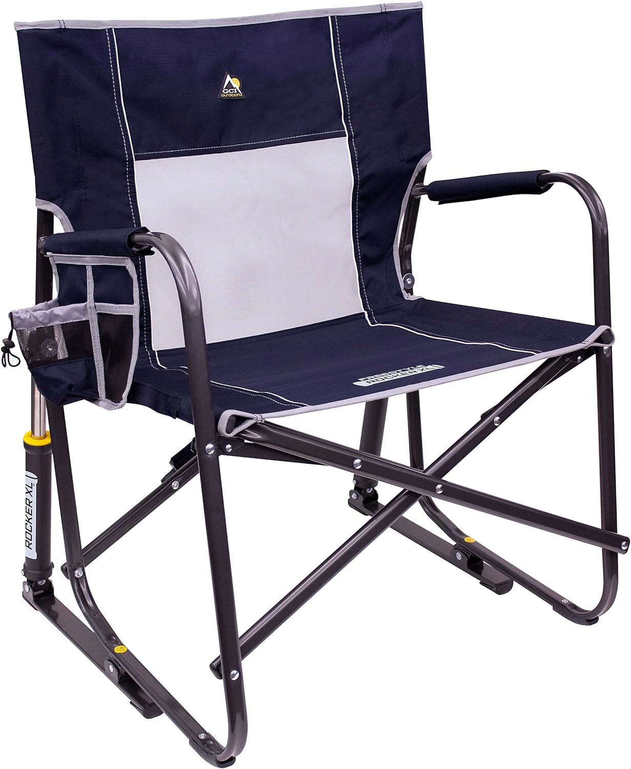 GCI Outdoor Freestyle Rocker XL with Side Table Camping Chair | Portable Folding Rocking Chair with Solid, Durable Armrests, Drink Holder & Comfortable Backrest — Black