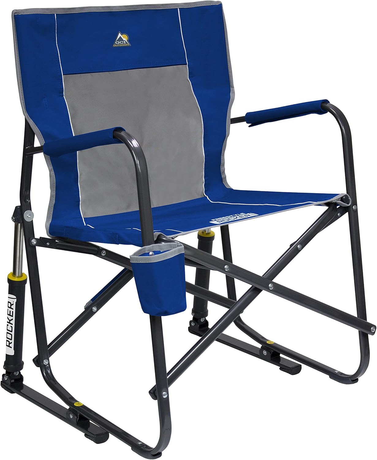 GCI Outdoor Freestyle Rocker XL with Side Table Camping Chair | Portable Folding Rocking Chair with Solid, Durable Armrests, Drink Holder & Comfortable Backrest — Black